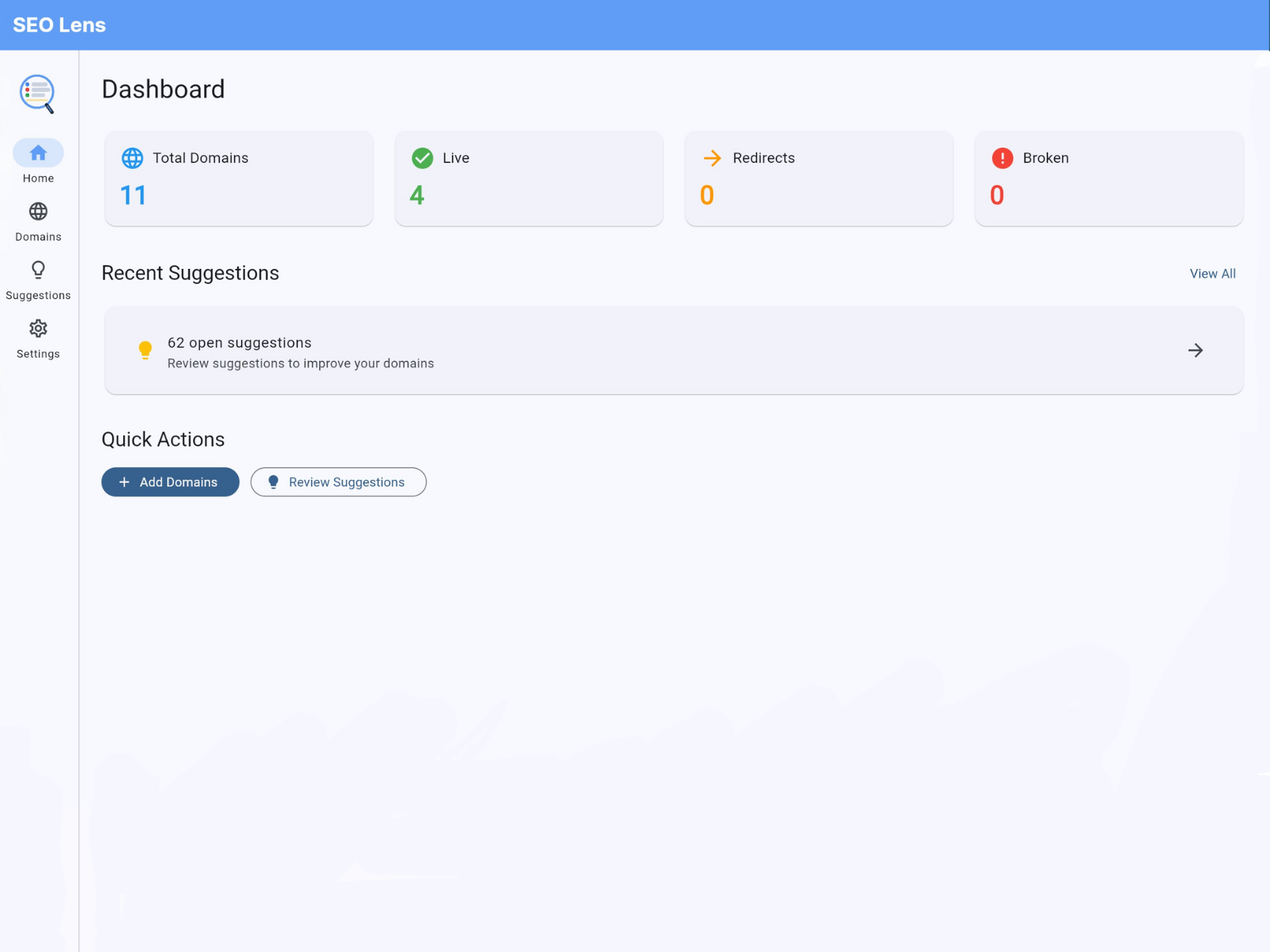 SEO Lens Dashboard Screenshot